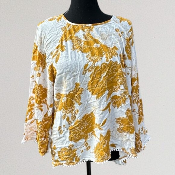 Women’s White & Yellow Floral Peasant Blouse - Picture 1 of 2